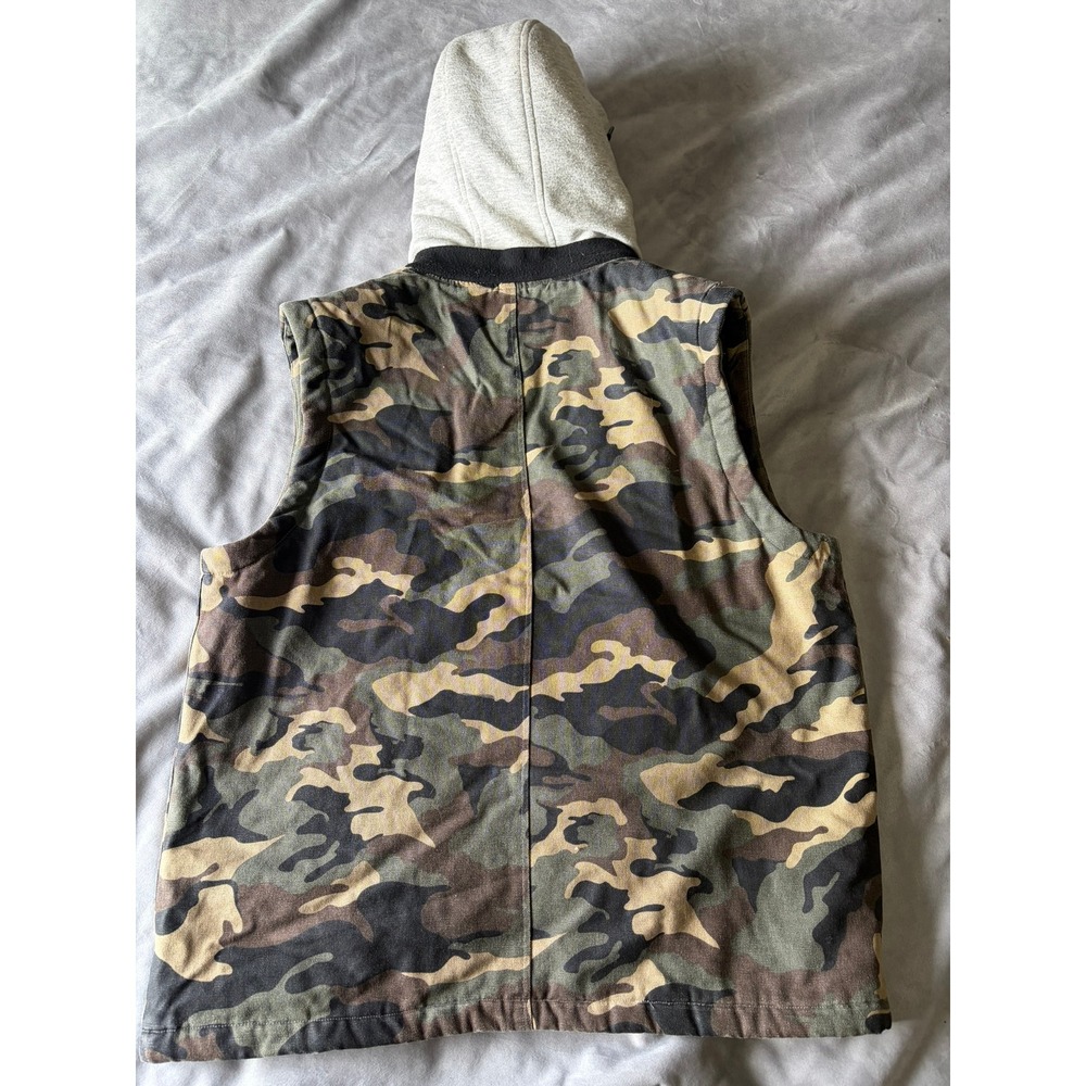 Matix Camo Hooded Vest Mens XL Green Brown Camouflage Quilted Lined Canvas Skate - Picture 2 of 4